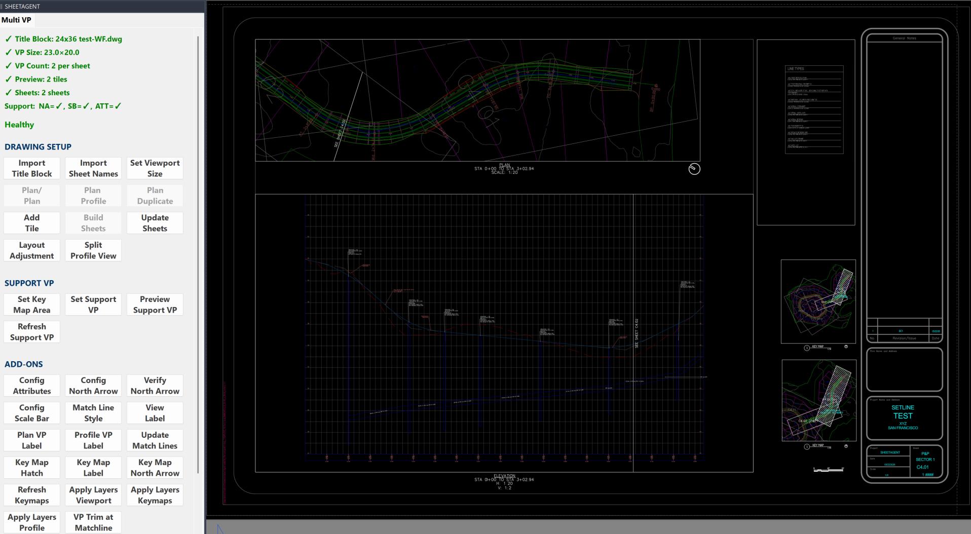 Complete Civil 3D sheet produced with SheetAgent